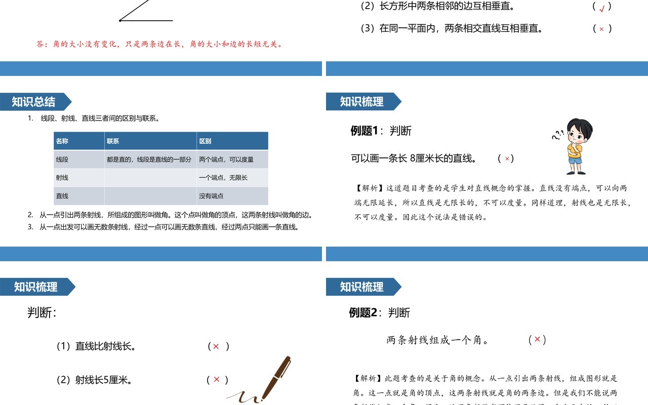 部编版四年级数学上册线段直线射线和角课件PPT模板