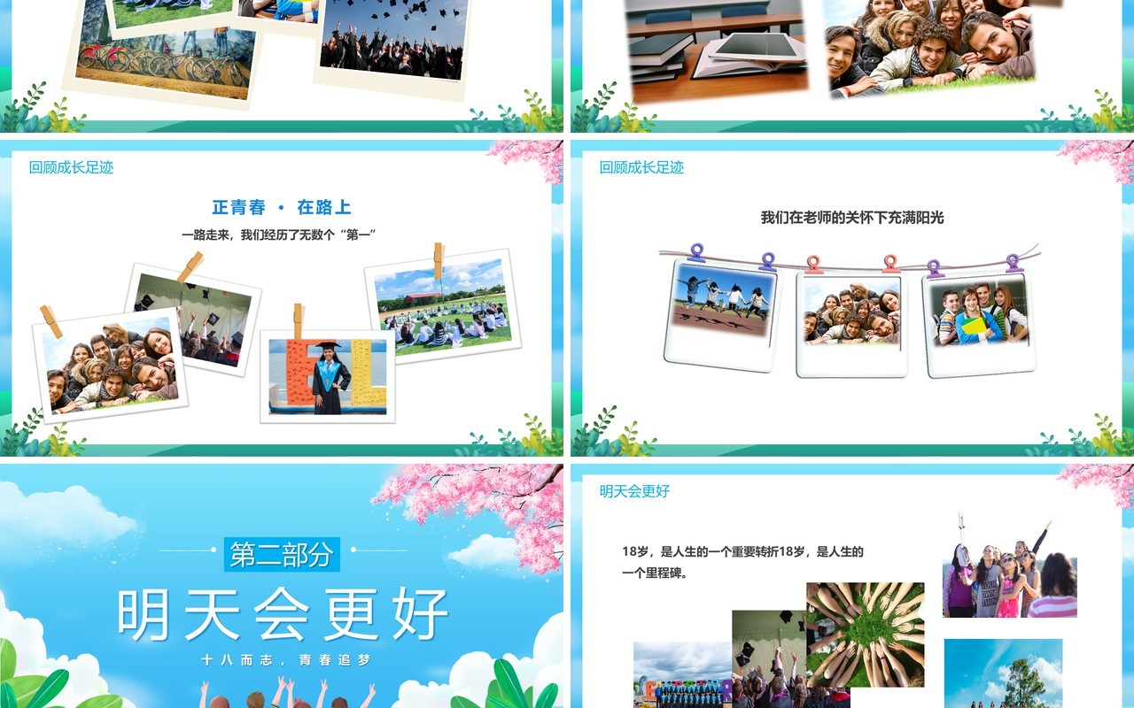蓝色卡通风十八岁成人礼相册PPT模板
