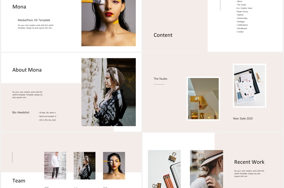 简约图文展示个人报告PPT模板MONA - Media Press Kit Powerpoint Template