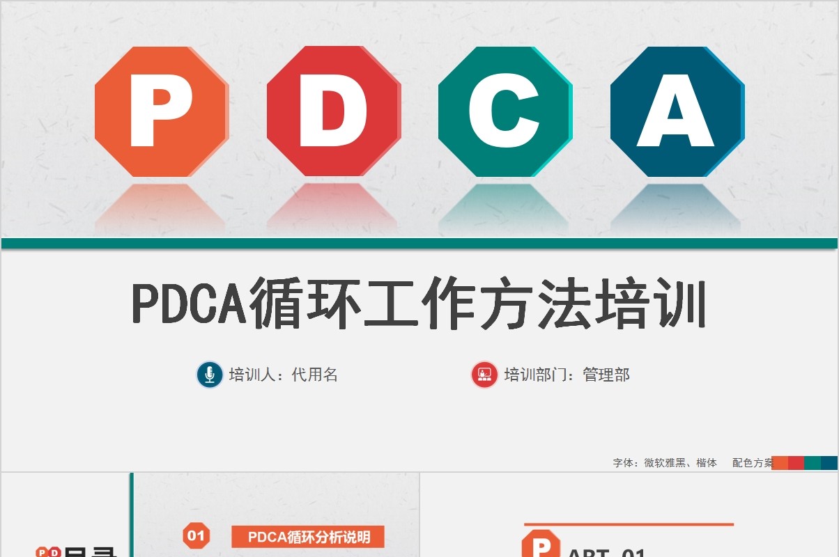 多彩扁平风PDCA循环管理工作方法培训PPT模板