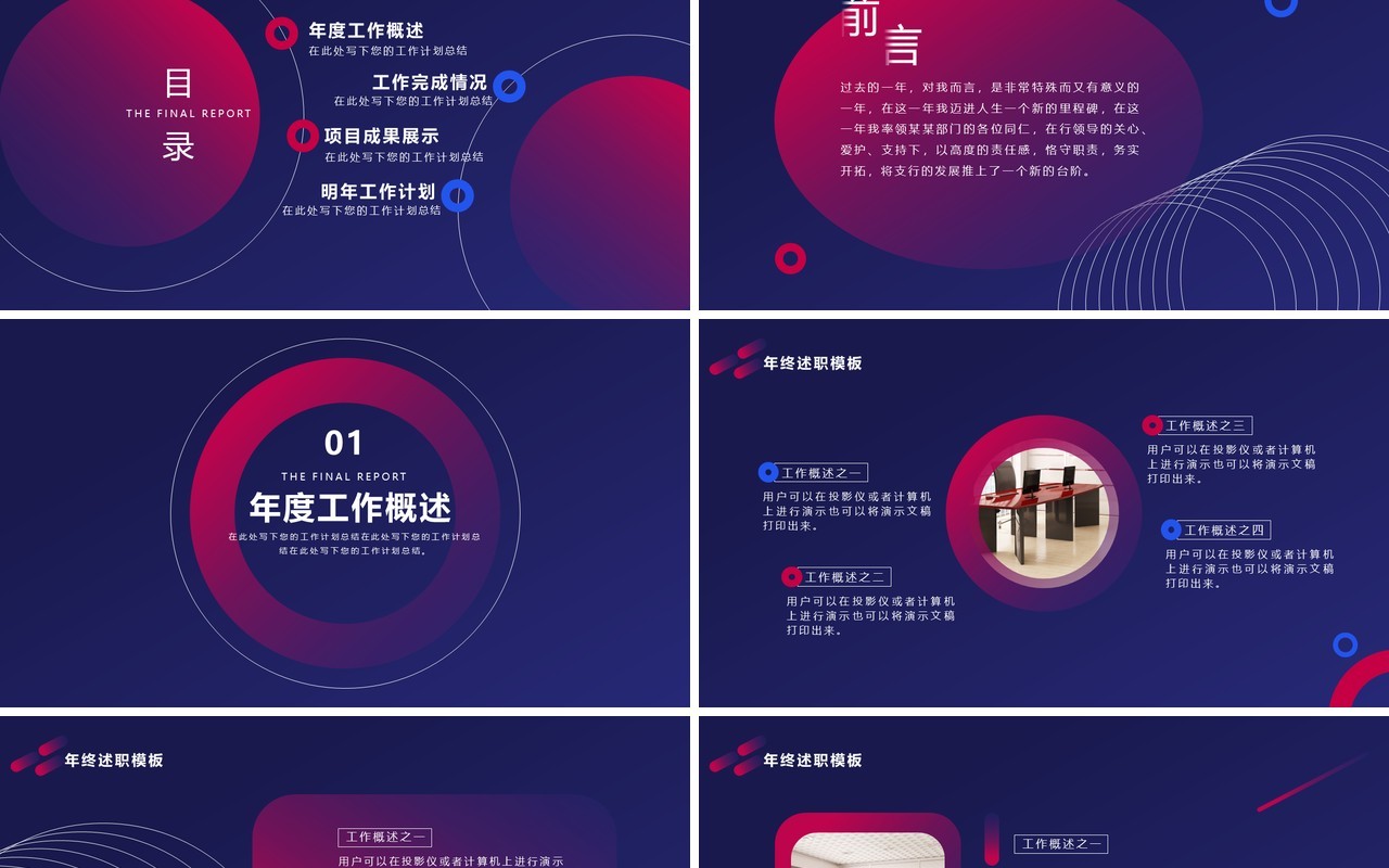 蓝紫色年终述职报告PPT模板