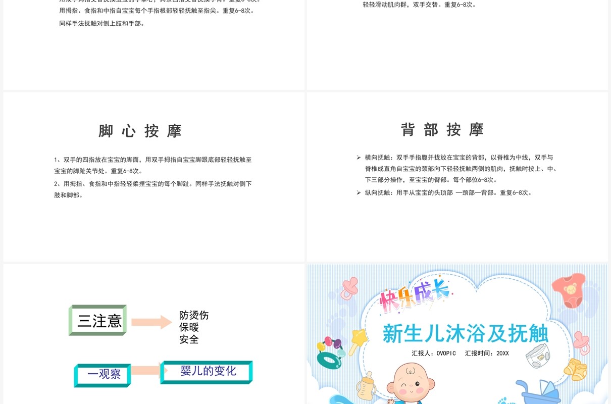 蓝色简约风新生儿沐浴及抚触培训PPT模板