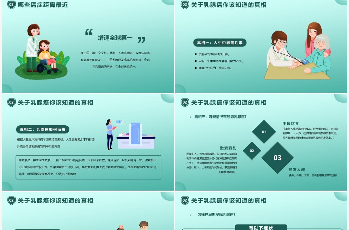 绿色简约卡通世界抗癌日PPT动态模版