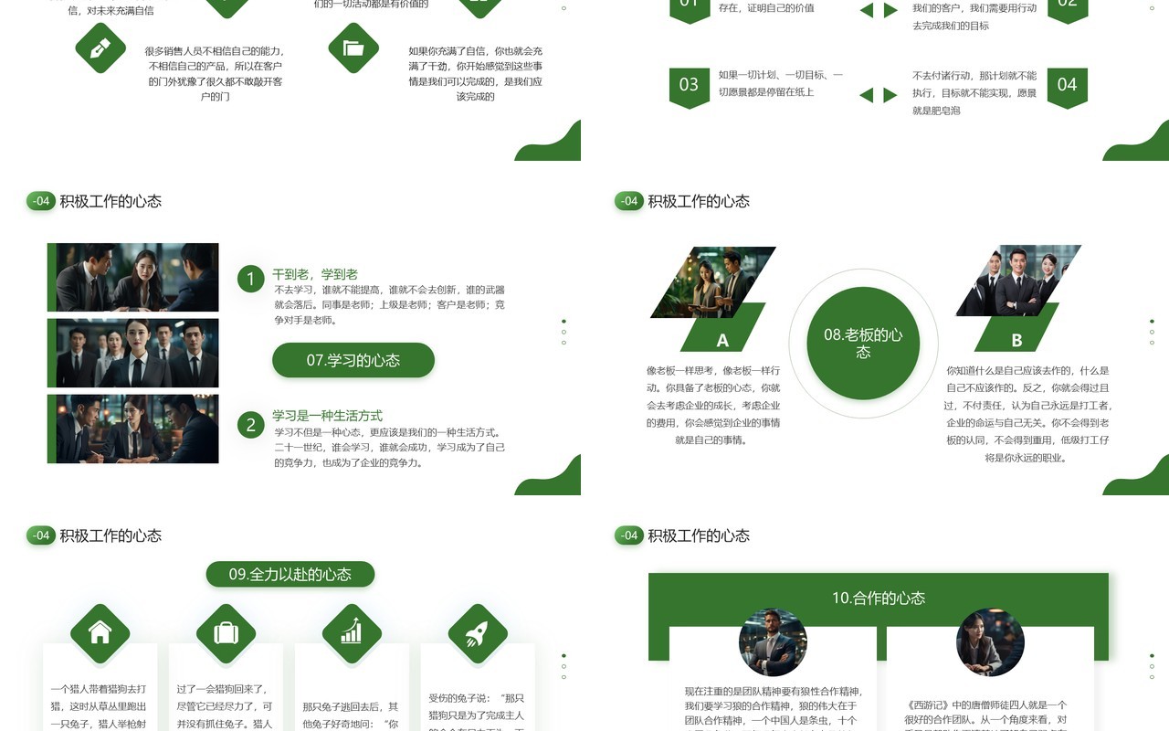 绿色商务风员工十大心态培训PPT模板