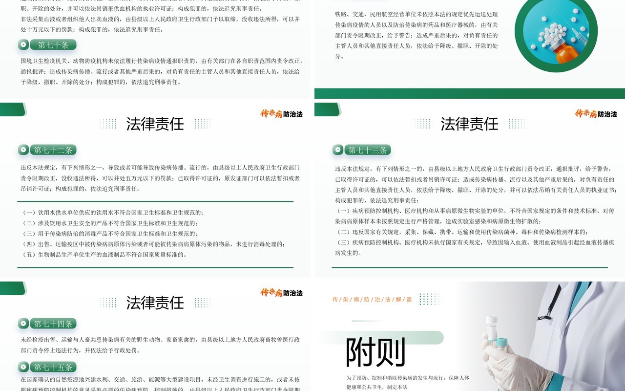 绿色简约风传染病防治法宣传介绍PPT模板