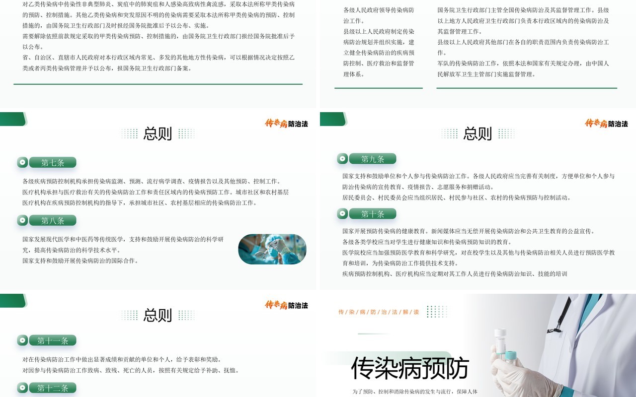 绿色简约风传染病防治法宣传介绍PPT模板