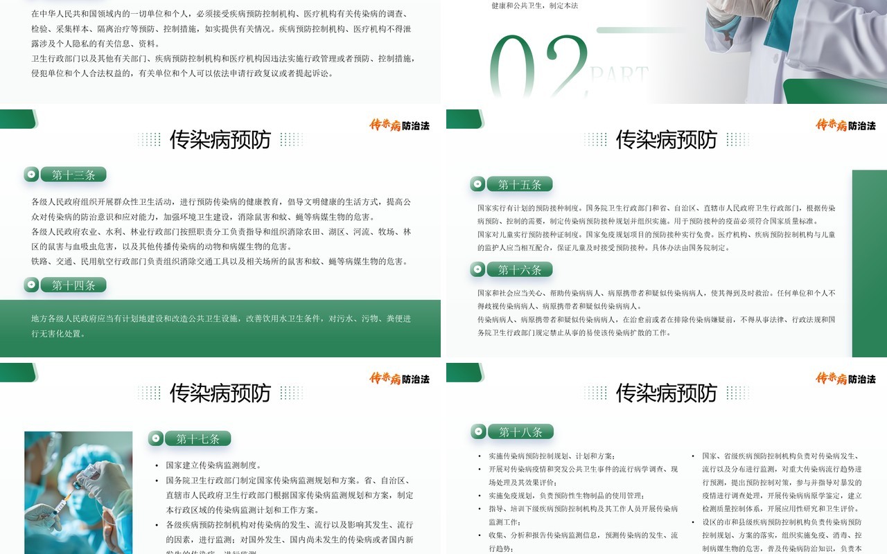 绿色简约风传染病防治法宣传介绍PPT模板