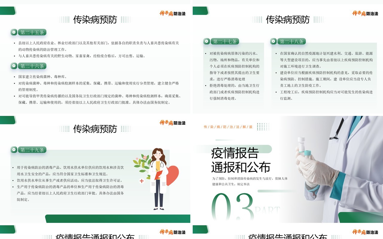 绿色简约风传染病防治法宣传介绍PPT模板