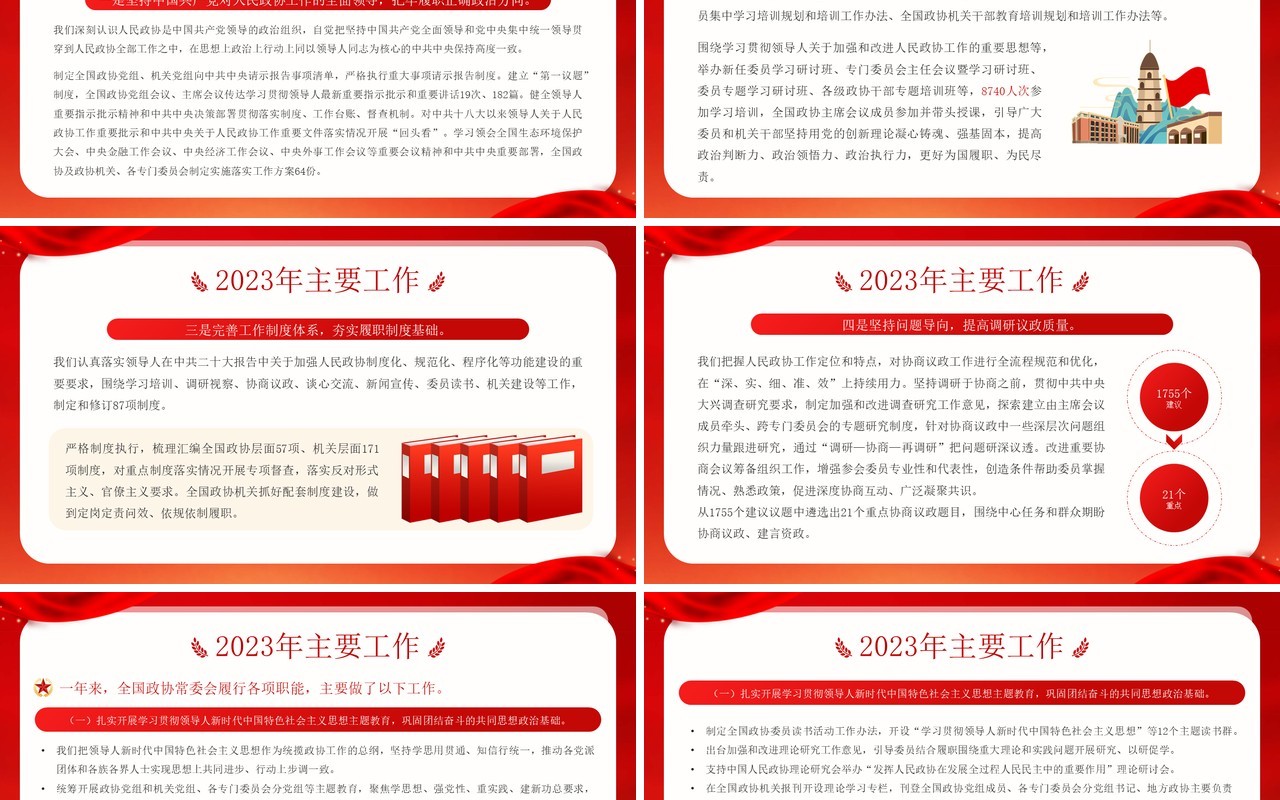 红色简约风全国政协两会工作报告全文PPT模板