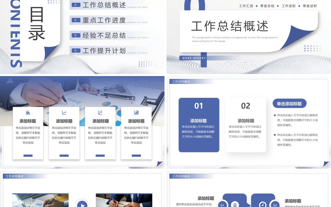 蓝色简约风述职汇报总结PPT通用模板