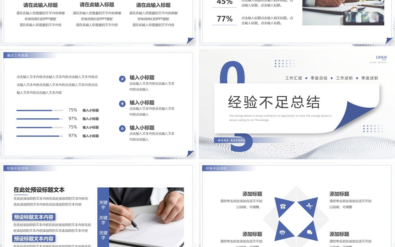 蓝色简约风述职汇报总结PPT通用模板
