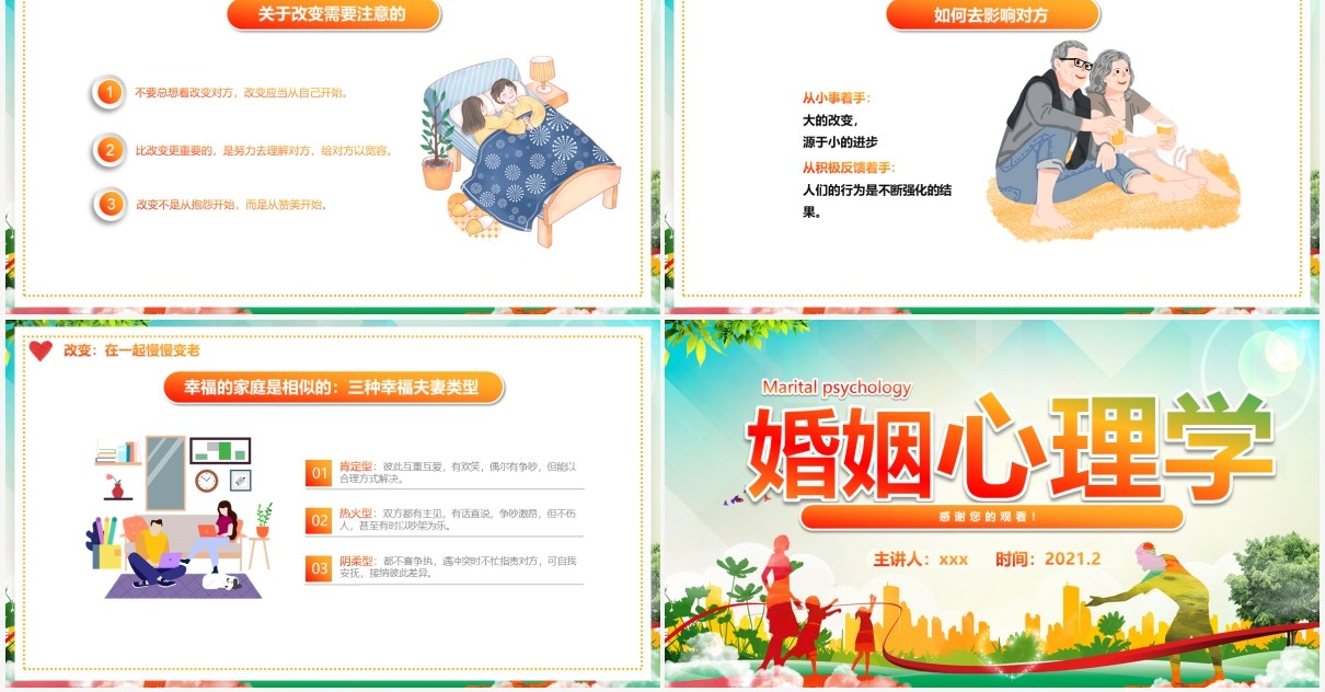 暖色风大学课件婚姻心理学动态PPT模板说课