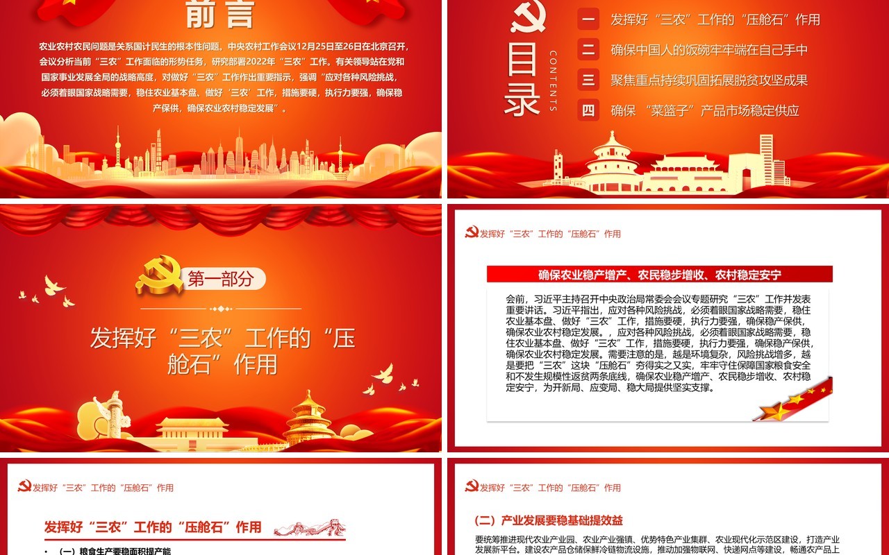 红色简约学习中央农村工作会议精神PPT模板