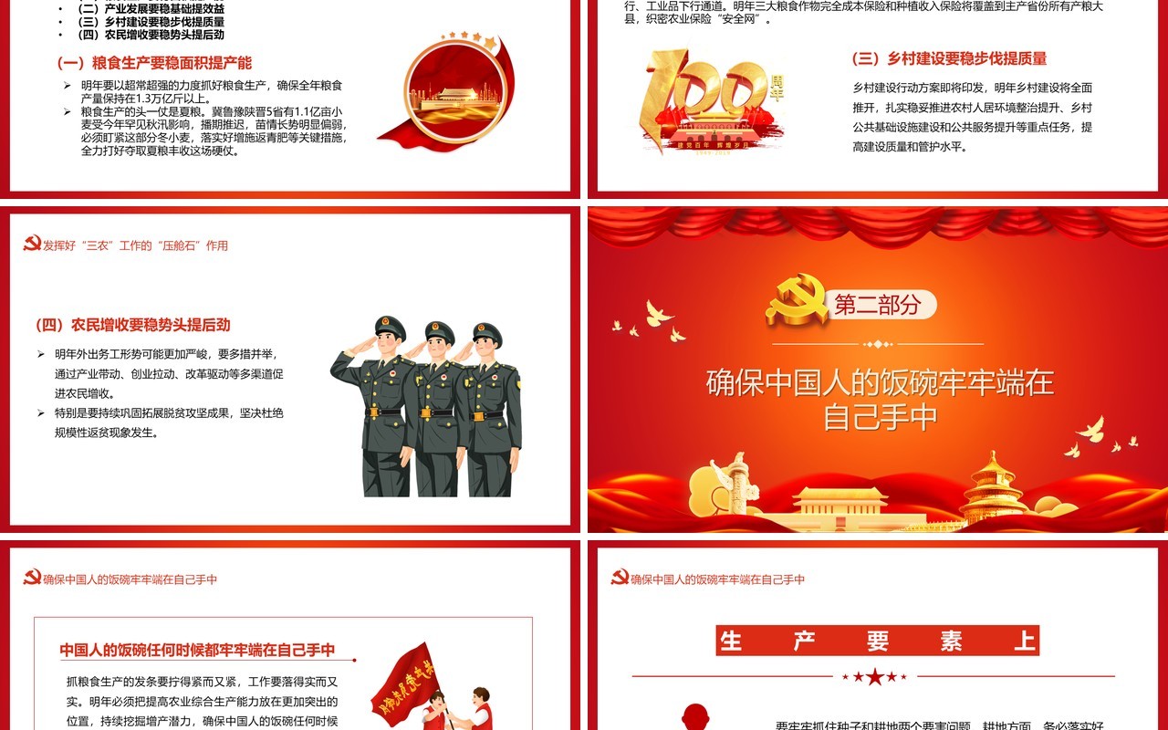 红色简约学习中央农村工作会议精神PPT模板