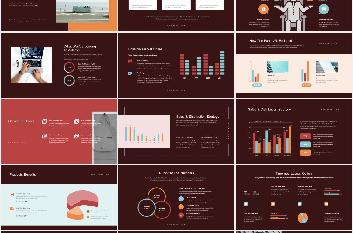 深色投资者推荐宣传PPT模板Gowea-Investor Pitch Deck Powerpoint