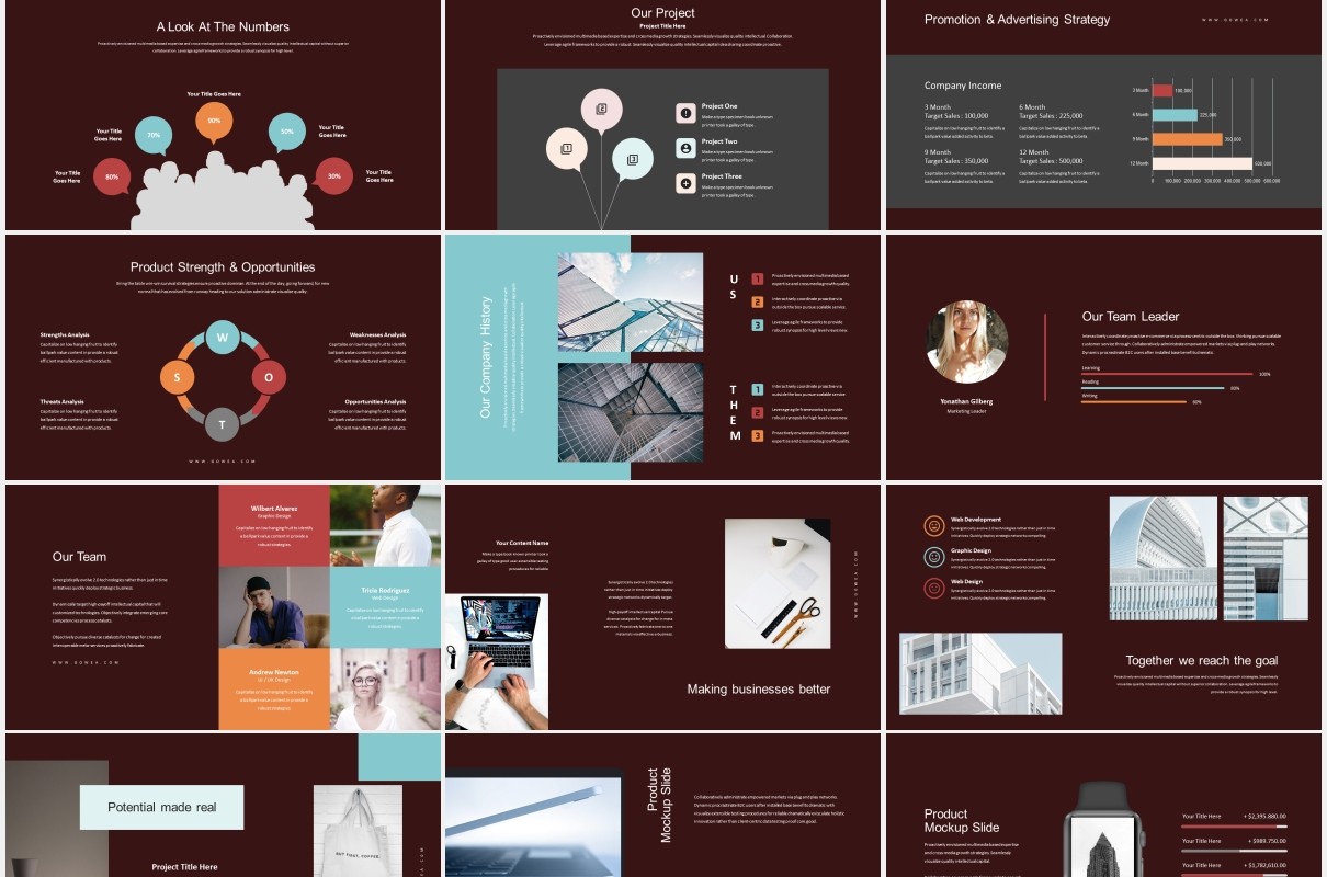 深色投资者推荐宣传PPT模板Gowea-Investor Pitch Deck Powerpoint