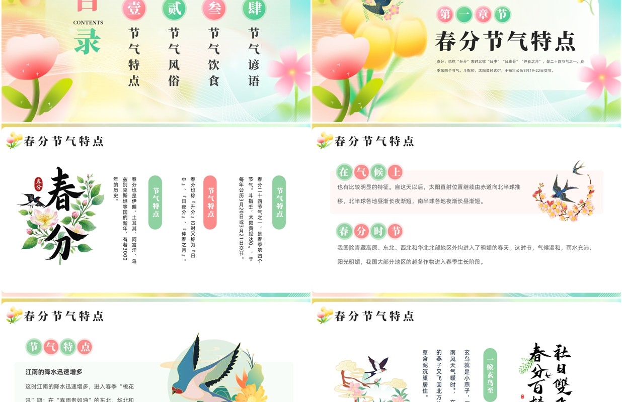 黄绿弥散小清新风二十四节气之春分PPT模板