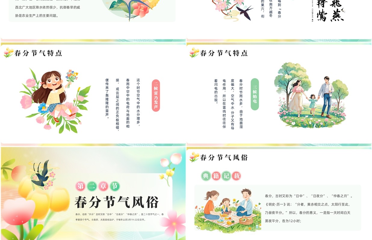 黄绿弥散小清新风二十四节气之春分PPT模板