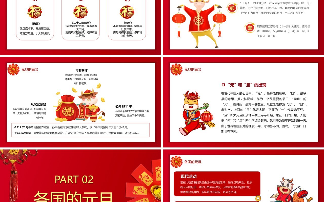 红色喜庆元旦快乐节日习俗介绍PPT模板