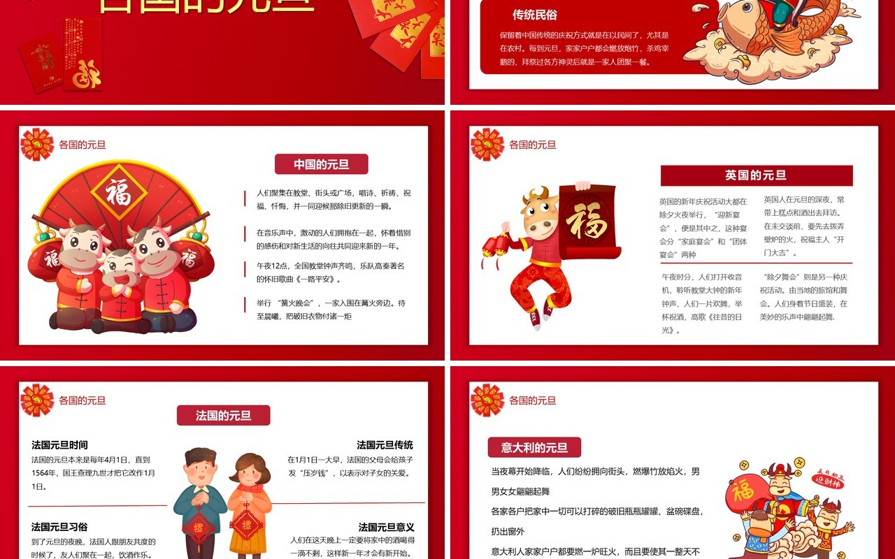 红色喜庆元旦快乐节日习俗介绍PPT模板