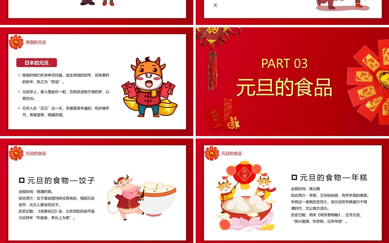 红色喜庆元旦快乐节日习俗介绍PPT模板