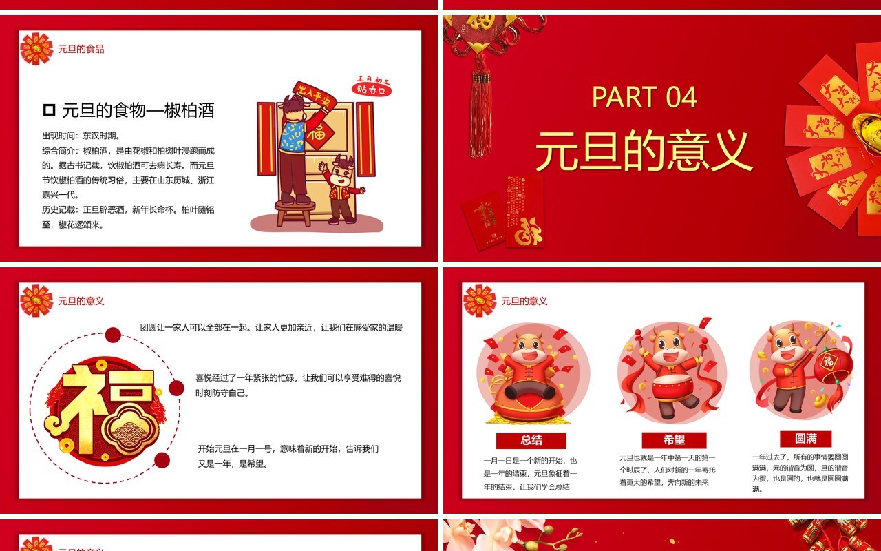 红色喜庆元旦快乐节日习俗介绍PPT模板