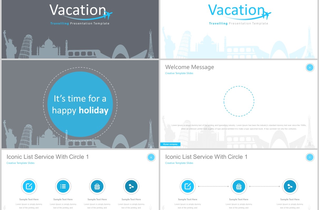 假期度假旅游线路项目计划PPT模板可视化信息图表Vacation - Traveling Presentation Template