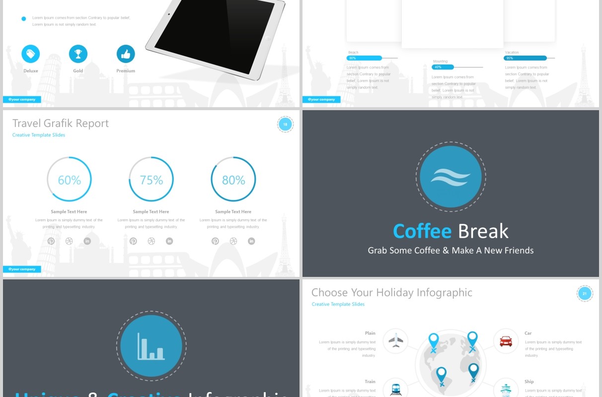 假期度假旅游线路项目计划PPT模板可视化信息图表Vacation - Traveling Presentation Template