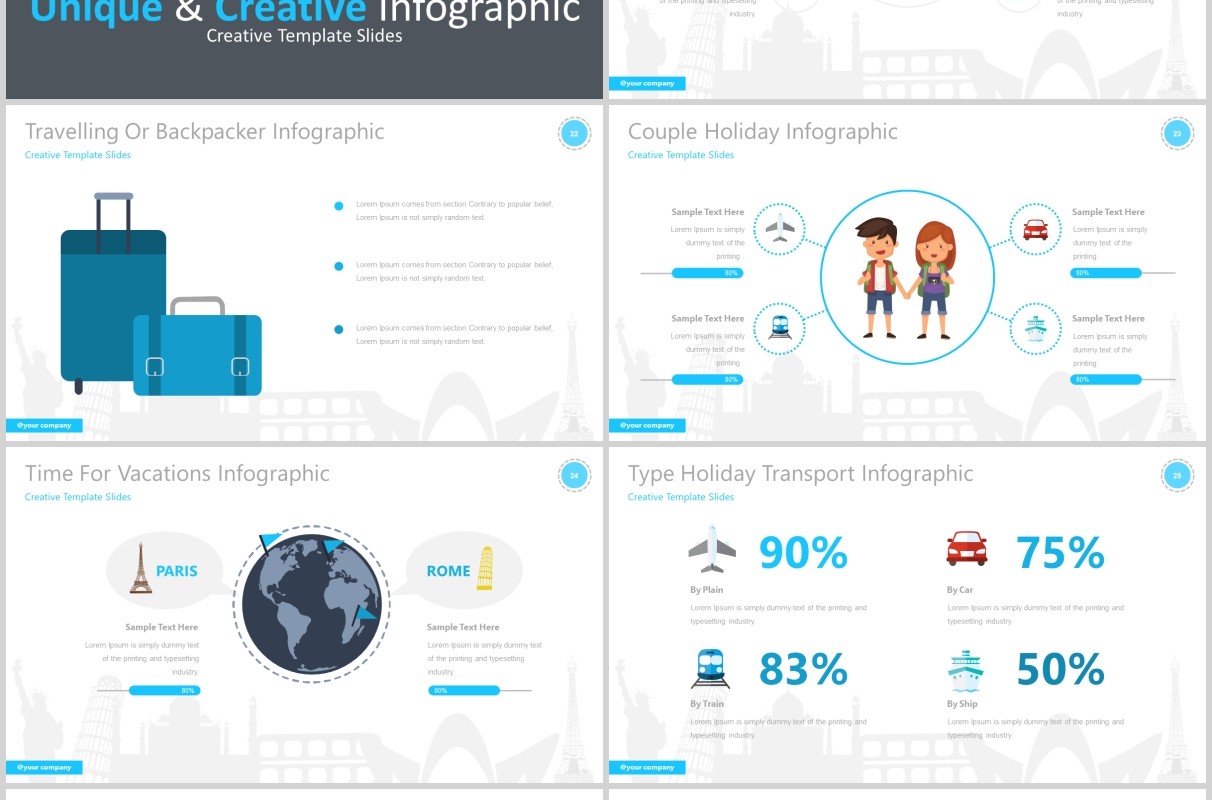 假期度假旅游线路项目计划PPT模板可视化信息图表Vacation - Traveling Presentation Template