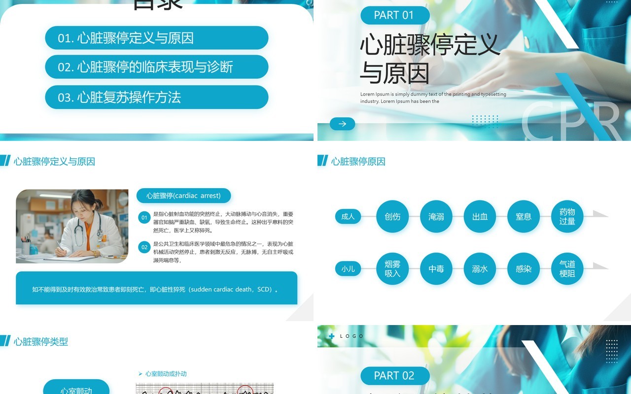 蓝色简约风心肺复苏医学培训PPT模板