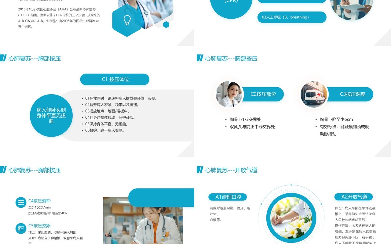 蓝色简约风心肺复苏医学培训PPT模板