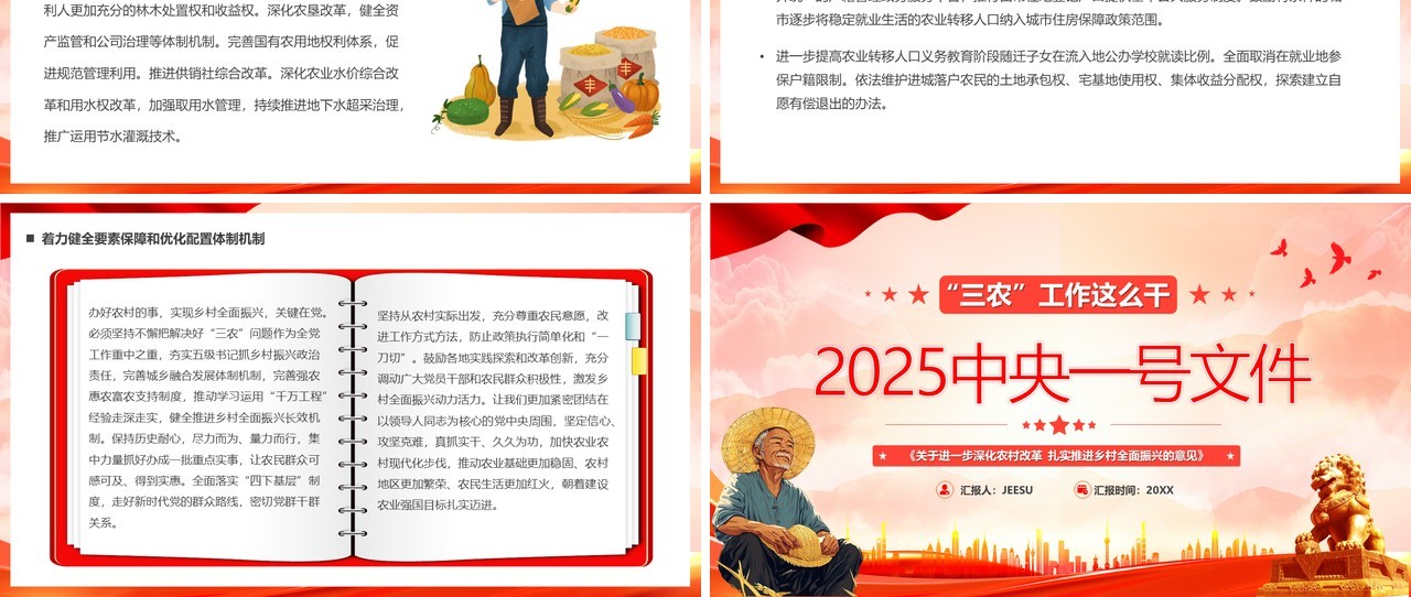 红色党政风2025中央一号文件PPT模板
