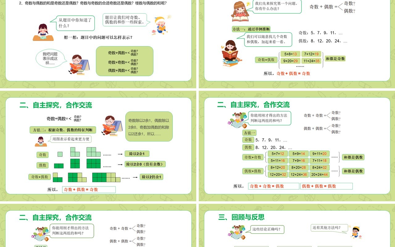 部编版五年级数学下册两数之和的奇偶性课件PPT模板
