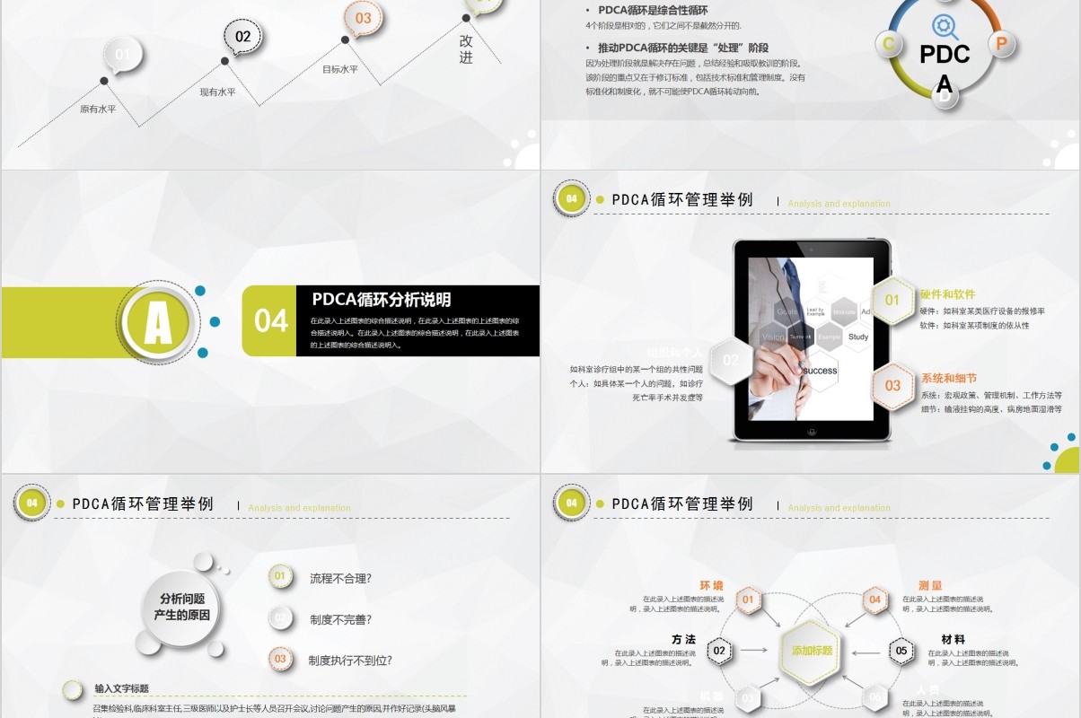 简约多彩微立体PDCA医院护理品管圈汇报案例分析PPT模板