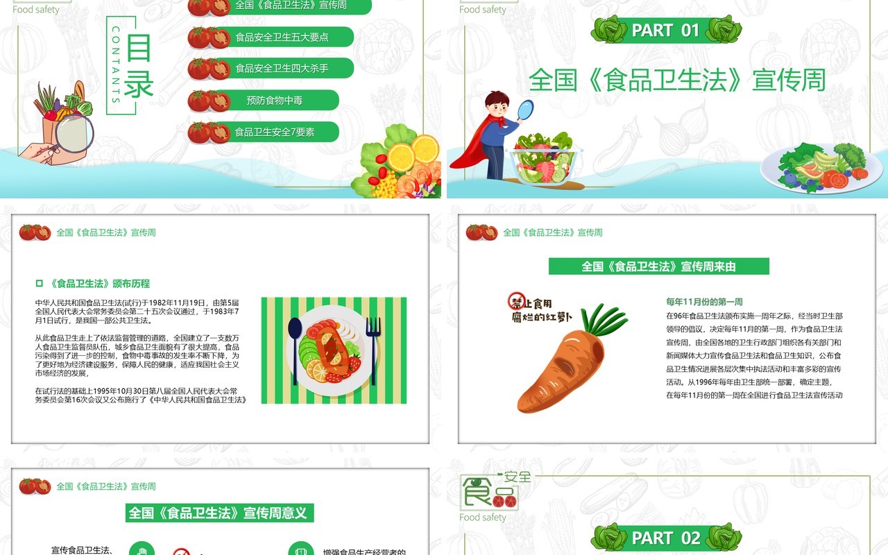 卡通全国食品卫生法宣传周PPT模板
