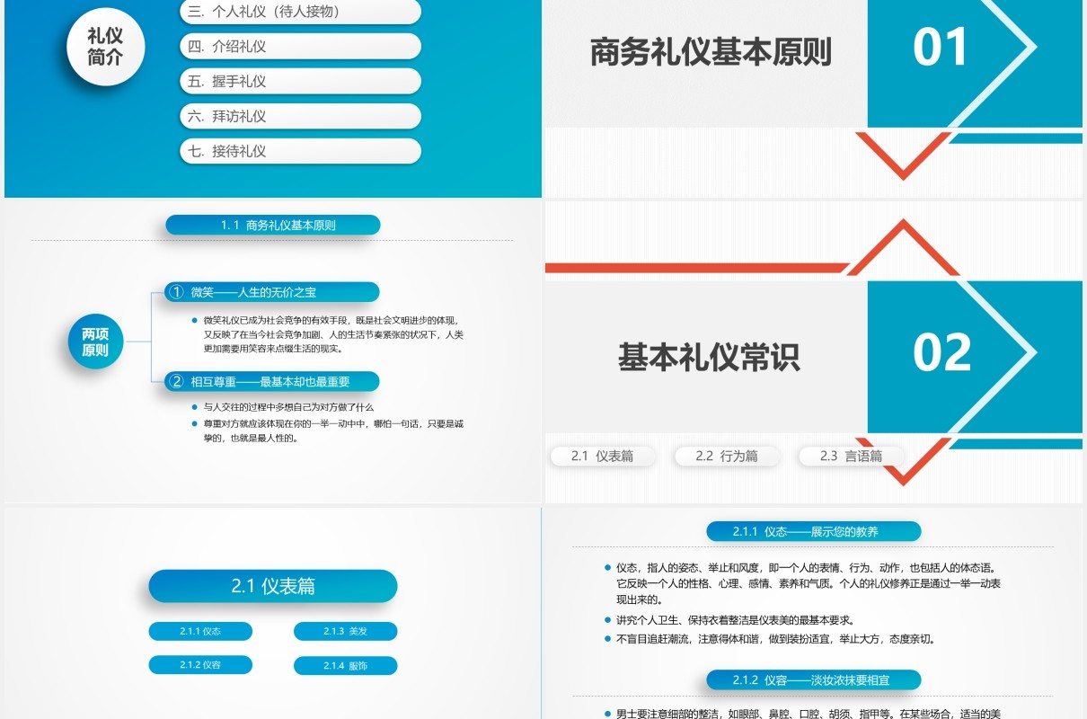 实用蓝色商务礼仪培训PPT课件模板