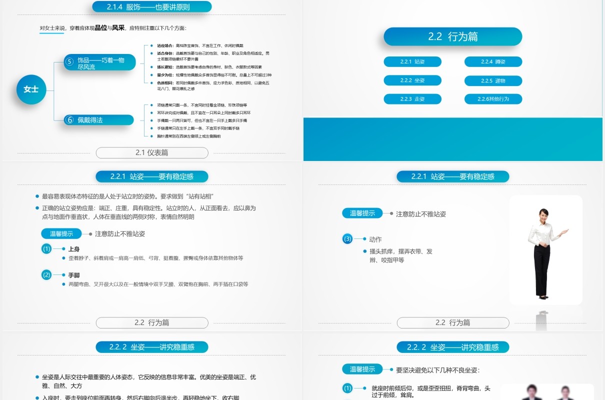 实用蓝色商务礼仪培训PPT课件模板