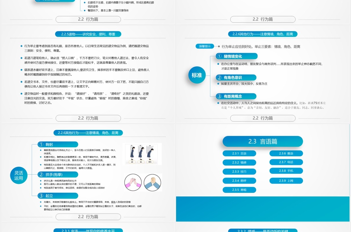 实用蓝色商务礼仪培训PPT课件模板