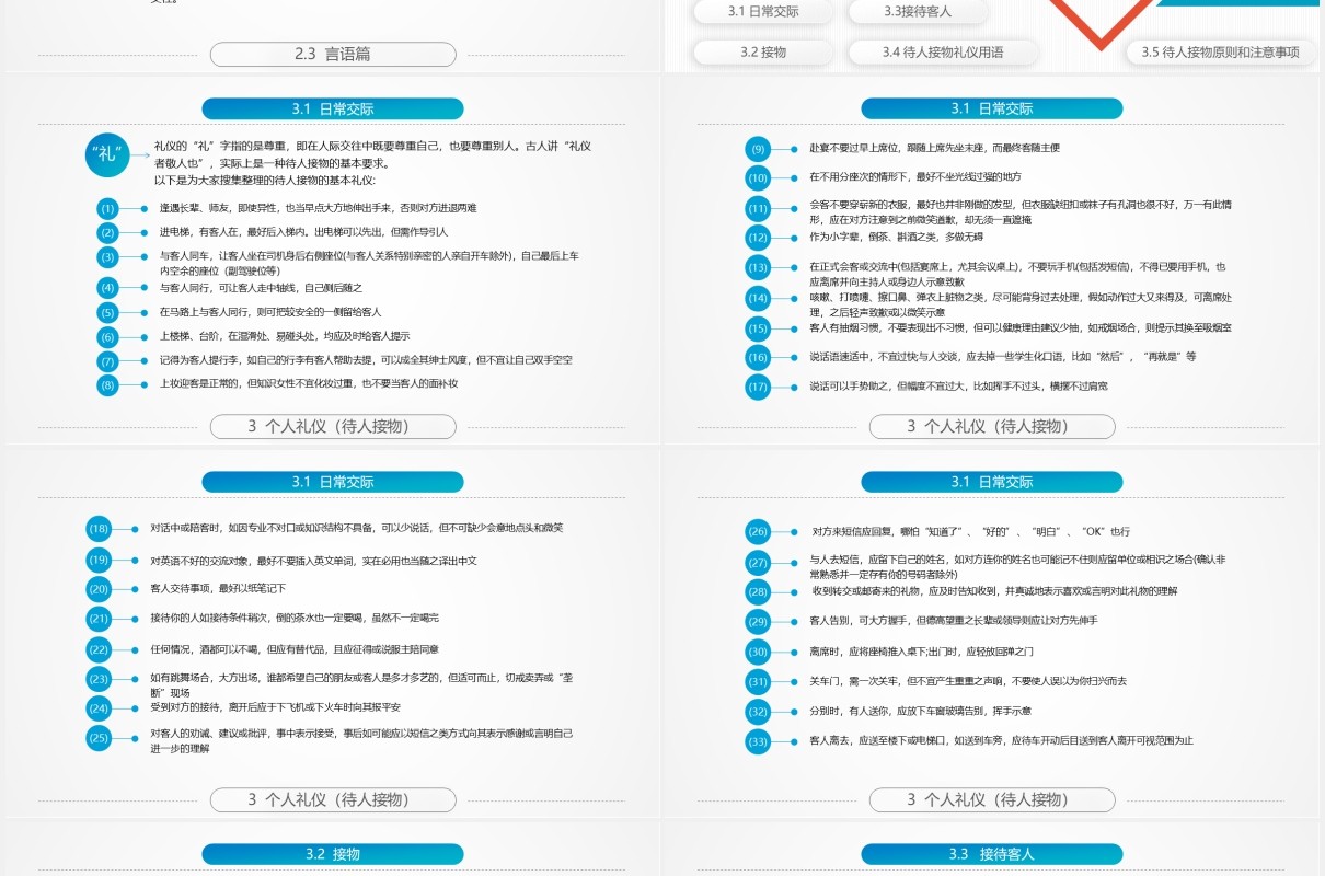 实用蓝色商务礼仪培训PPT课件模板