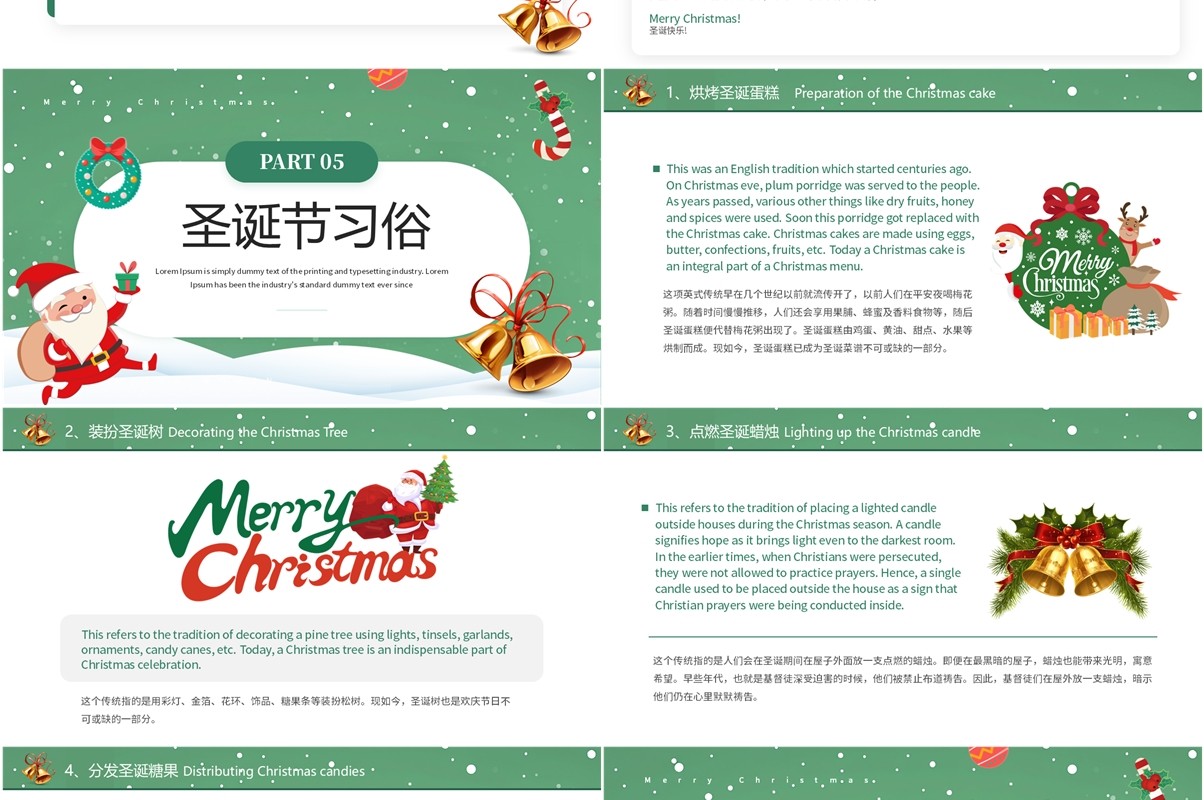绿色卡通风圣诞节英文介绍PPT模板