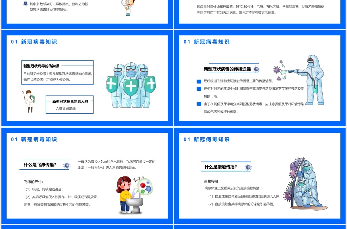 蓝色卡通风春节新冠病毒防控指南通用PPT模板