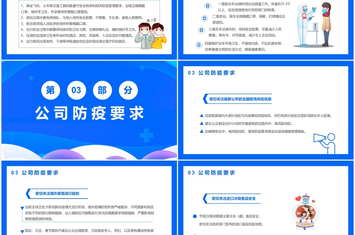 蓝色卡通风春节新冠病毒防控指南通用PPT模板