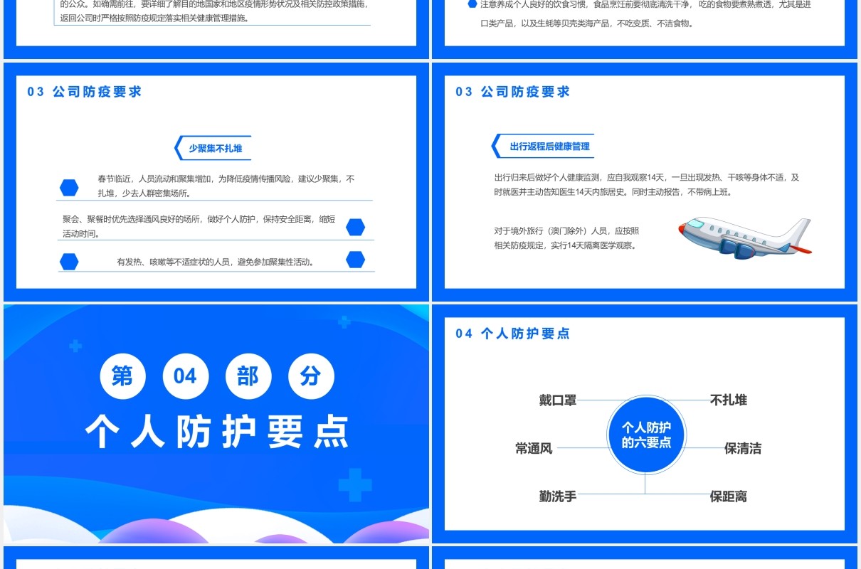 蓝色卡通风春节新冠病毒防控指南通用PPT模板