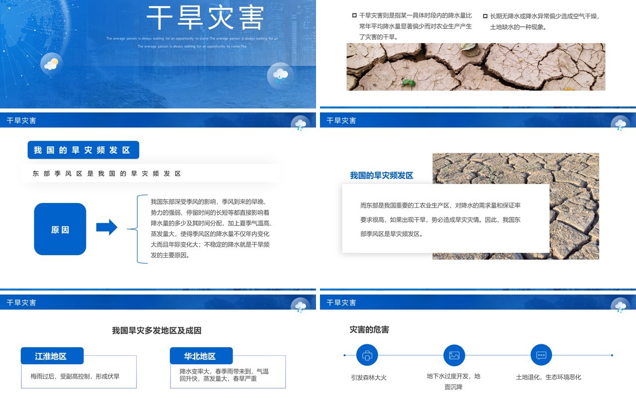 蓝色简约风人教版高二地理课件气象灾害PPT模板
