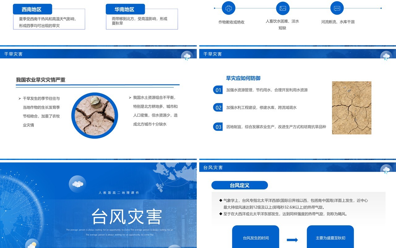 蓝色简约风人教版高二地理课件气象灾害PPT模板
