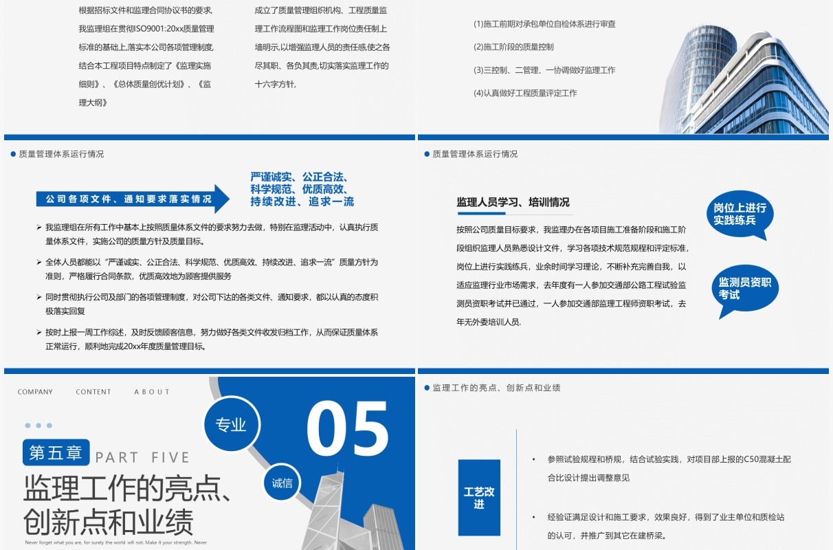 蓝灰色简约商务监理述职报告PPT模板