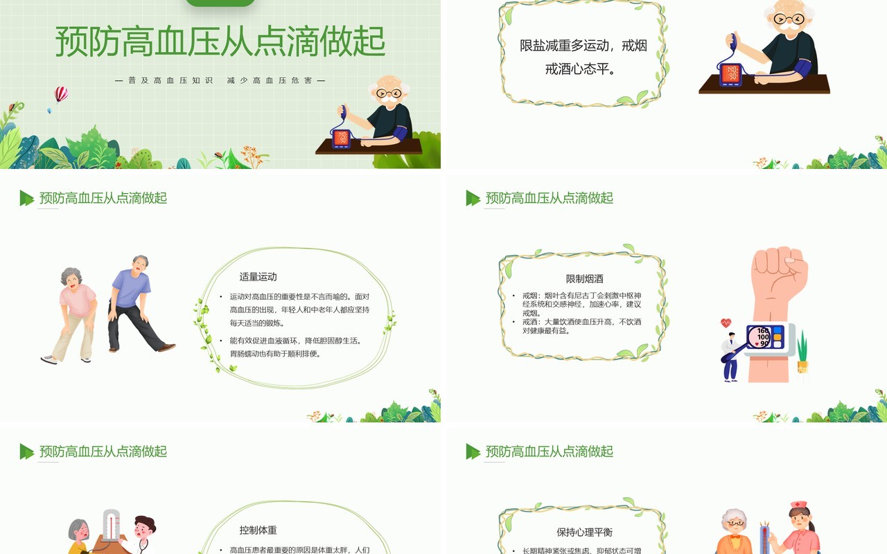 绿色卡通风防治高血压宣传PPT模板