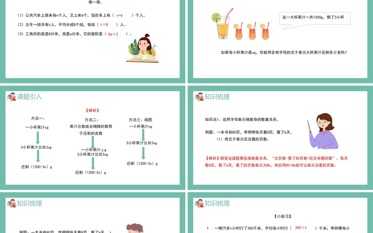 部编版五年级数学上册用字母表示稍复杂数量关系课件PPT模板