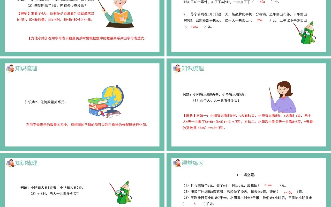 部编版五年级数学上册用字母表示稍复杂数量关系课件PPT模板