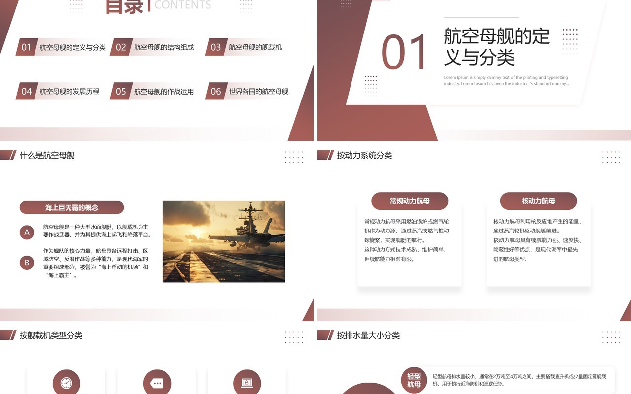 棕色商务风航空母舰科普介绍PPT模板